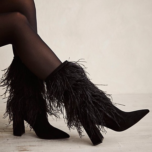 Free People Shoes - Free people after hours black ostrich feather boots black size 7.5 new without b